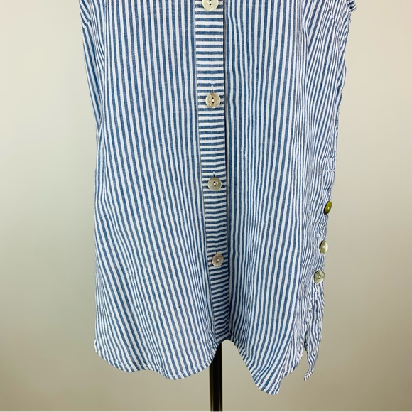 J. Jill Blue Striped Button Down Linen Shirt Medium - Picture 3 of 13